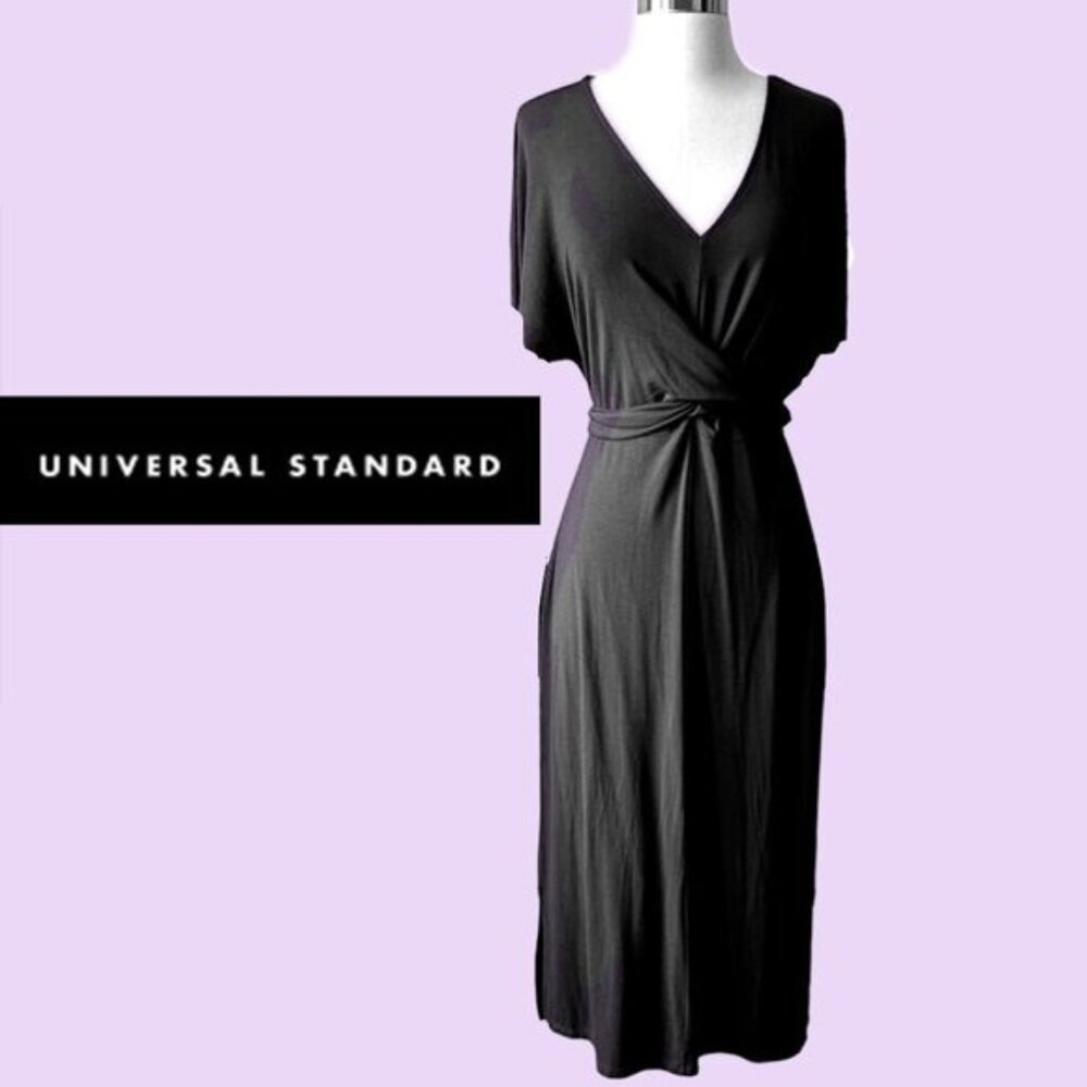 PLUS-SIZE UNIVERSAL STANDARD perfect Tee dress w/ wraparound ties, 14-16, black